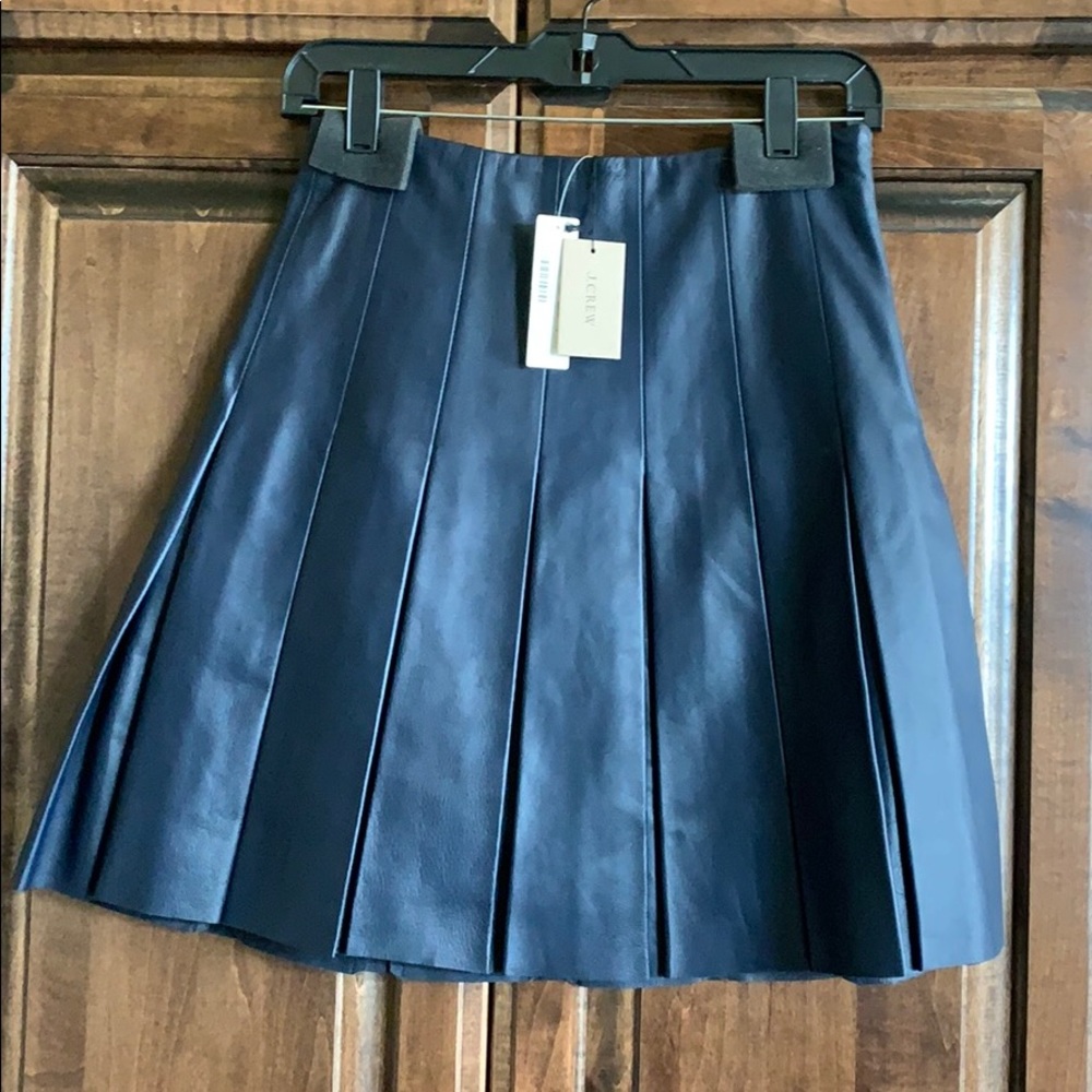 J Crew Collection Pleated Leather Skirt - Navy